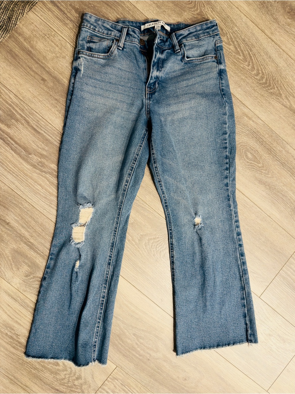 Celebrity Pink Light Blue Distressed Straight Jeans